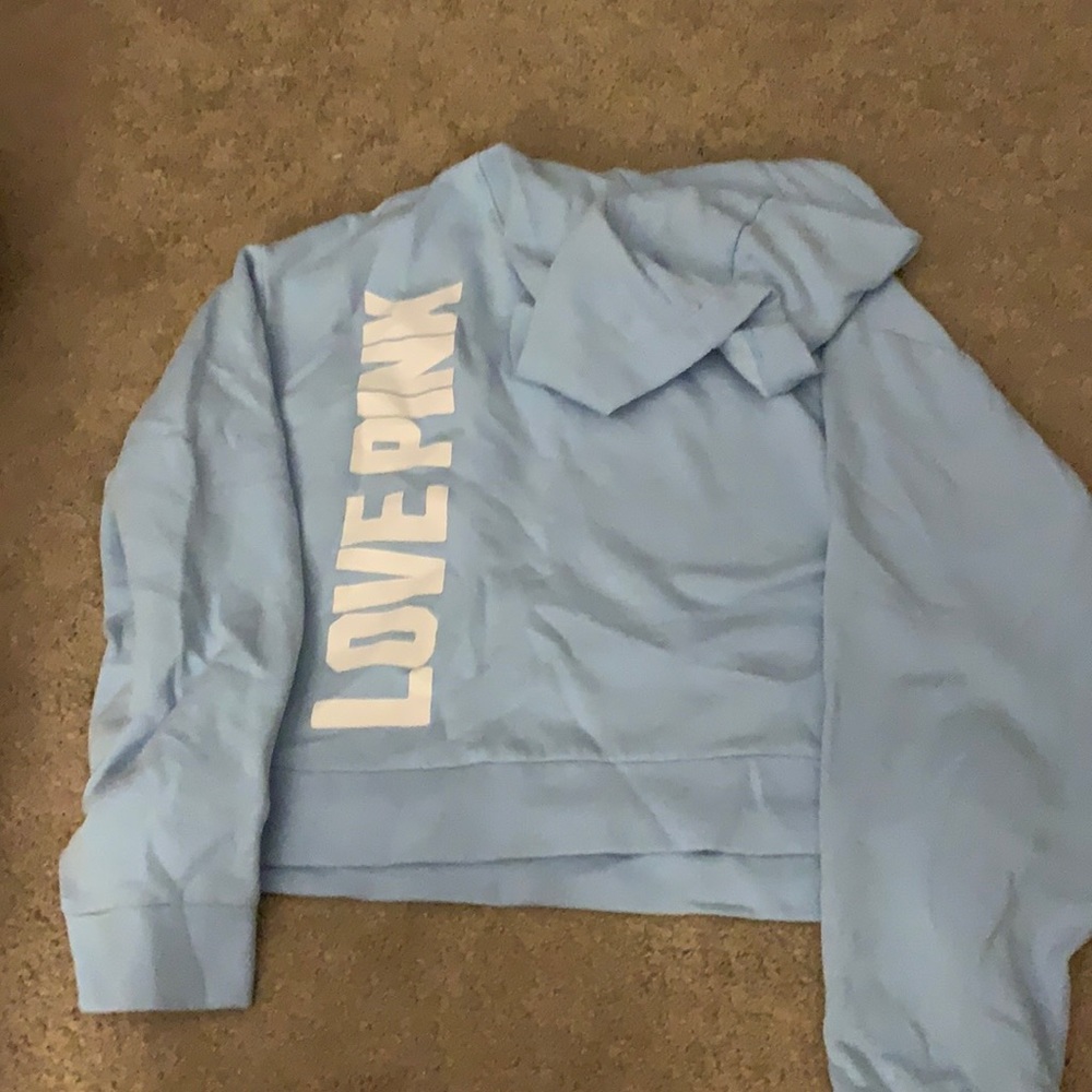 PINK cropped blue hoodie